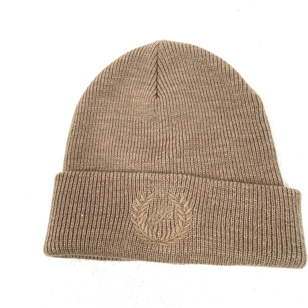 Victoria's Secret Pink Ribbed Beanie Winter‎ Hat Logo Tan Brown